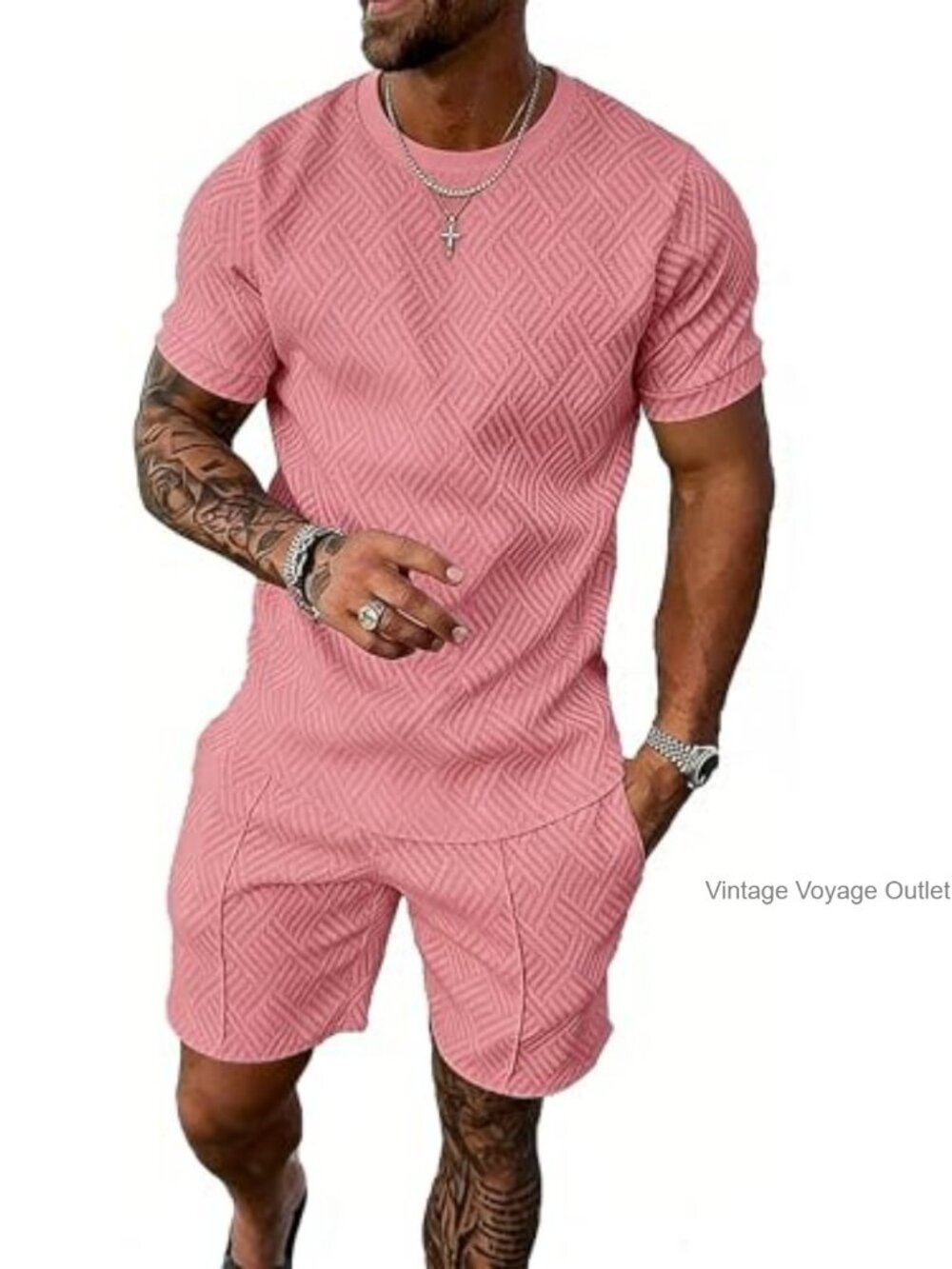 Men's 2 Piece Lounge Set Short Sleeve Top & Shorts Casual Summer Outfit
